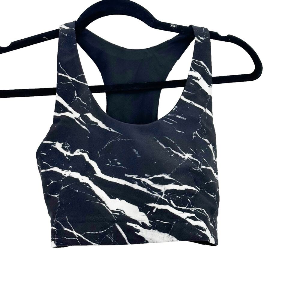 Terez Marble-Print Racerback Sports Bra Black/White Size Small NWOT